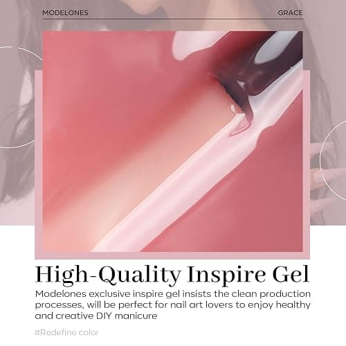 modelones Pink Gel Nail Polish Jelly Nude Pink Gel Polish French Tip Base Colors Translucent Soak Off U V Soap Nails for Nail Art Manicure at Home 15ML thumbnail 9