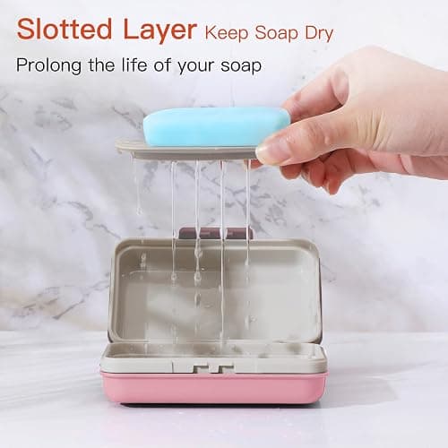 Quatish Leakproof Bar Soap Holder Dish with Lid for Shower, Portable Travel Soap Case Box for Gym, Camping, Hiking, Outdoor Use, Travel Size Toiletries Essentials, Keeps Soap Dry, Pink thumbnail 4