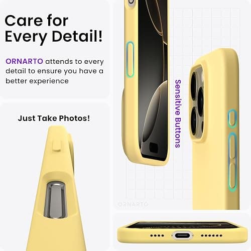 ORNARTO Compatible with iPhone 16 Pro Max Case 6.9", Slim Liquid Silicone 3 Layers Soft Gel Rubber Shockproof Protective Case with Anti-Scratch Microfiber Lining-Buttercream Yellow thumbnail 5