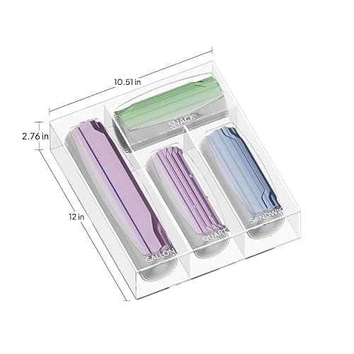 Aquiver Acrylic Bags Storage Organizer - Baggie Bags Drawer Organizer & Plastic Food Storage Bags Holder - Compatible with Gallon, Quart, Sandwich, Snap, Freezer, Slider Bags (Clear) thumbnail 2