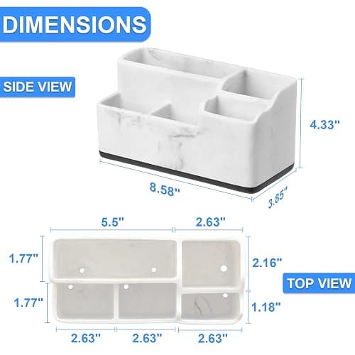 VITVITI Toothbrush Holder for Bathroom, Bathroom Storage Organizer, Small Counter Stand Accessories, for Toothpaste/Vanity Countertop, 5 Compartments Drainage Organization, White Resin of Marble Color thumbnail 3
