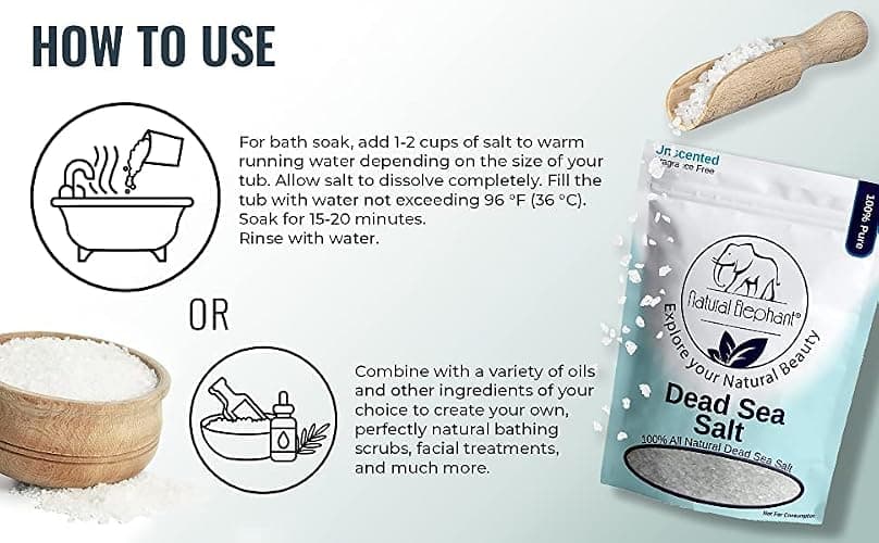 Natural Elephant Dead Sea Salt for Soaking & Bathing | 1 Pound Bag (16oz) | Fine Grain | 100% Natural and Pure thumbnail 4