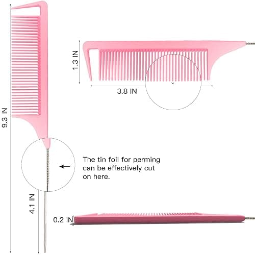 LLTGMV 9.3'' Rat Tail Comb for Hair Stylist, Parting Combs for Braiding hair, Rattail Comb with Metal Stainless Steel Pintail for Sectioning, Teasing and Styling (Pink) thumbnail 2