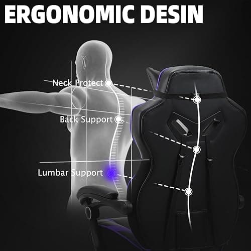 Vonesse Gaming Chair, Big and Tall Gaming Chair with Footrest and Massage, Gaming Chairs for Adults with Lumbar Support, Ergonomic High Back Computer Chair with Pocket Spring Cushion (Purple/Black) thumbnail 8