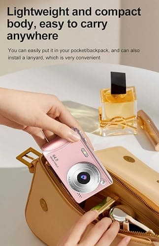 Digital Camera 1080P FHD 64MP with 2.4" LCD Screen,18X Digital Zoom, Compact Portable Vlogging Camera with 64gb SD Card and Type-C OTG Adapter for Kids Teen Students Beginner (Pink) thumbnail 6