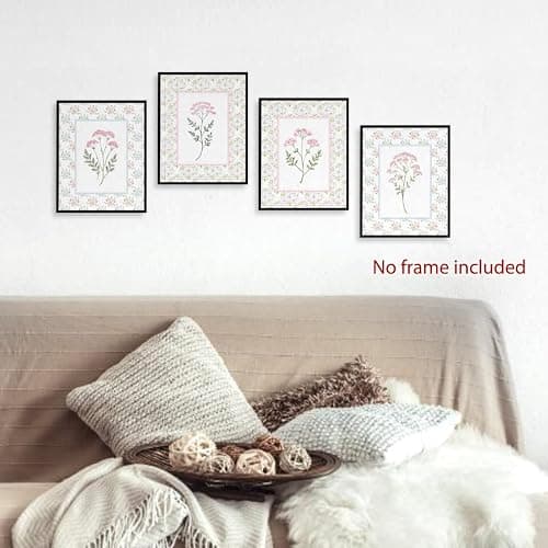 laveliabel Pink Vintage Floral Wall Art Prints Set of 4 Unframed, Chinoiserie Wall Decor, Floral Room Decorations, Pastel Pink Grandmillennial Poster Prints for Girls Room Dorm Decor 8x10inches thumbnail 7