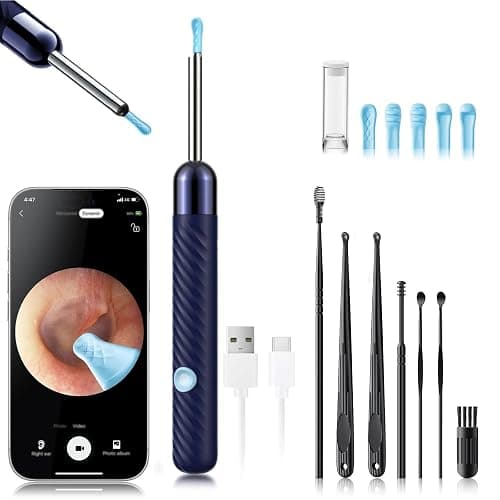 LEIPUT Ear Wax Removal - Earwax Remover Tool with 7 Pcs Ear Set - Ear Canal Cleaner with 1080P Camera - FSA HSA Eligible - Ear Cleaning Kit with 6 Ear Spoon - Ear Camera for iOS & Android (Blue) - Image 1