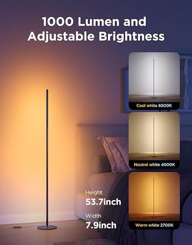 Govee RGBIC Floor Lamp Basic, 1000lm LED Corner Lamp Compatible with SmartThings, Alexa, and Matter, Modern Floor Lamp with Music Sync and 16 Million DIY Colors, Standing Lamp for Bedroom Living Room thumbnail 4