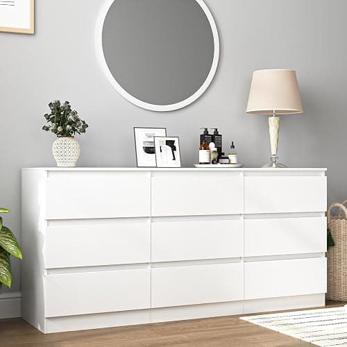VERYKE White 9 Drawer Dresser for Bedroom,Chest of Drawers with No-Handle Design for Closet,Modern Wood Dresser Bedroom Storage Furniture thumbnail 7