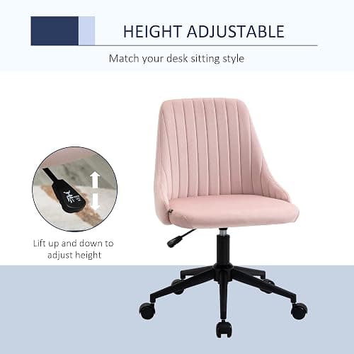 Vinsetto Mid-Back Office Chair, Velvet Fabric Swivel Scallop Shape Computer Desk Chair for Home Office or Bedroom, Pink - Pink thumbnail 4