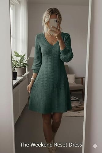 Dokotoo Winter Dresses for Women Trendy V Neck Knit A Line Long Sleeve Dress Sweater Dress thumbnail 8
