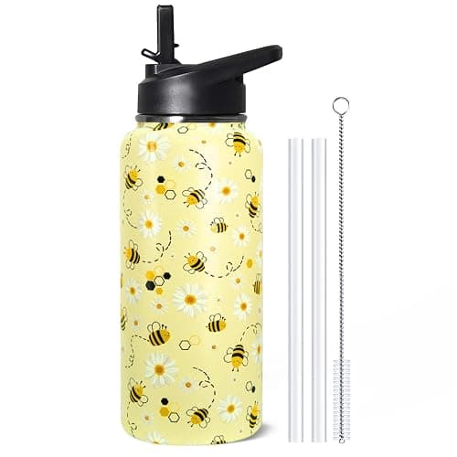 TWBDMKC 32oz Bee Insulated Aater Water Bottle with Straw, Bee Gym Hiking Sports Coffee Mug Cup Water Bottles,Bee Gifts for Women,Bee Decor Stuff Accessories - Image 1