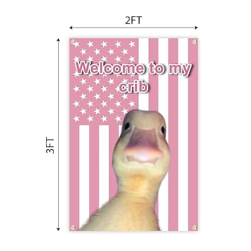 Welcome to My Crib Pink Duck Flag 2x3 Ft Welcome Home Funny Tapestry 2x3Ft Outdoor Garden and Porch Deck Garden Lawn Outdoor Yard Decor Flag (pink duck flag 2x3) thumbnail 3