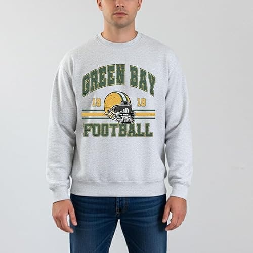 KLATCH Vintage Green Bay Football Sweatshirt for Men and Women – Distressed Game Day Crewneck Sweatshirt Light Grey thumbnail 3