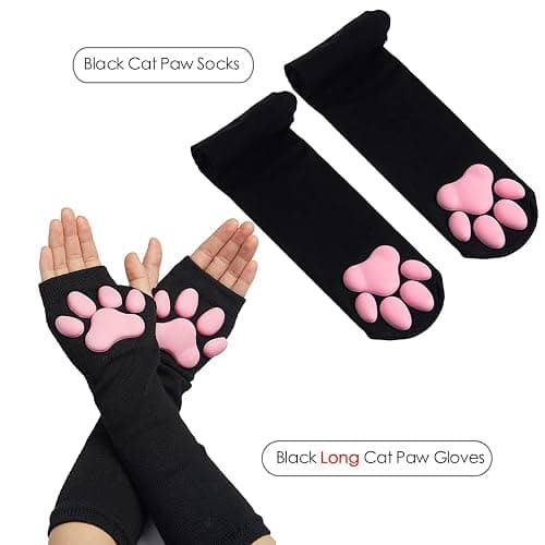 HOMEGYMFREE Cute Cat Paw Mittens Gloves, Kawaii Cat Cosplay Kawaii Soft 3D Toes Beans Fingerless Cat Claw Paws Pad Sleeve thumbnail 7