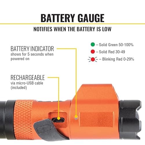 Klein Tool 56040 LED Rechargeable Flashlight, 350 Lumens, Twist Focus, Laser Pointer, Hands-Free, USB Charging Cable, for Work and Outdoor thumbnail 4