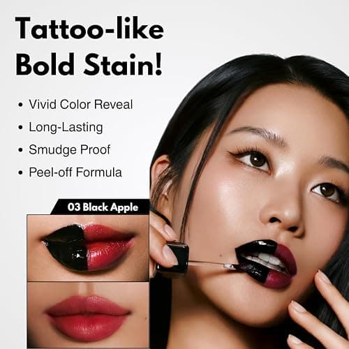 MILKTOUCH Black Peel Off Lip Tattoo - Long-Lasting Matte Lip, Waterproof & Transfer-Proof, Highly Pigmented, Stay-On-All-Day Lip Tint Stain (4.5g) #03 Black Apple thumbnail 2
