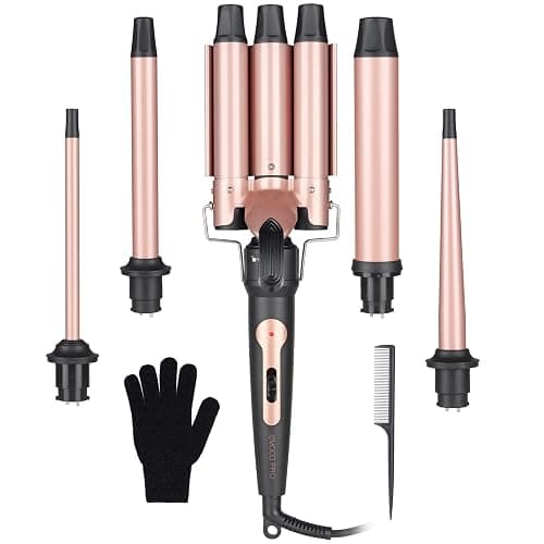 Wand Curling Iron Hair Crimper, Emocci Pro Large 3 Barrel (0.35"-1.25" Ceramic Barrel) Hair Crimper for Women Beach Waves Instant Heat Hair Waver Set for Long Hair Curlers 5-in-1 Curling Wand Set - Image 1