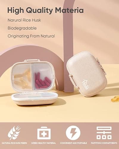 Holii Travel Pill Organizer, 8 Compartments Portable Pill Case, Daily Pill Box to Hold Vitamins, Small Pill Container for Pocket Purse Medicine Organizer（Khaki） thumbnail 7