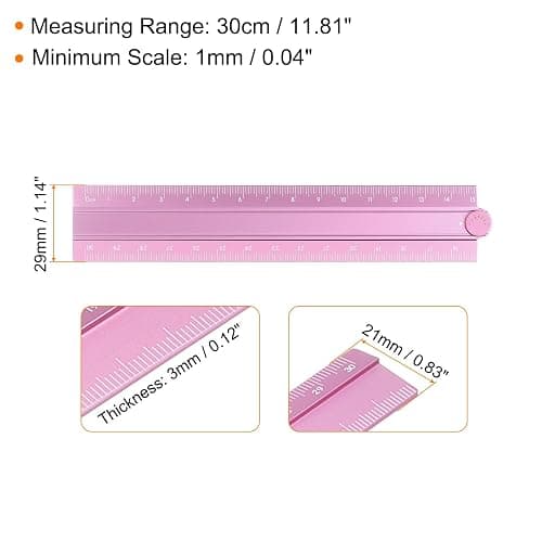 HARFINGTON Folding Straight Ruler 30cm Metric Aluminum Alloy Protractor Foldable Angle Ruler Geometric Measuring Tool with Angle Line for Architects Artists Office, Lotus Pink thumbnail 2