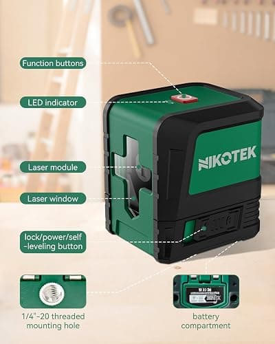 Nikotek Laser Level, Self-leveling Green Line Laser With Horizontal and Vertical Lines for Construction and Picture Hanging, Battery Included thumbnail 4