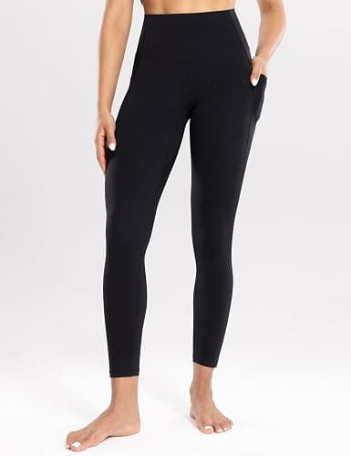 ENERBLOOM Workout Leggings with Pockets for Women High Waist Yoga Pants 25"/28" Cream Soft Lightweight Athletic Gym Tights thumbnail 3