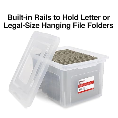 STAPLES Hanging File Folder Box, Storage Bin Organizer, Snap Lid, Letter & Legal Size Documents, Clear thumbnail 5
