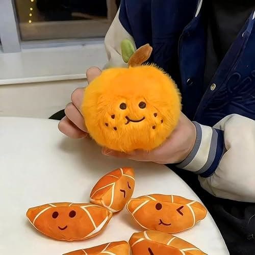 DTREELS Adorable Orange Tangerine Plush Keychain,Peelable Design,Orange Keychain Stuffed Doll Keyring Hanging Ornament Handbag Charm thumbnail 4