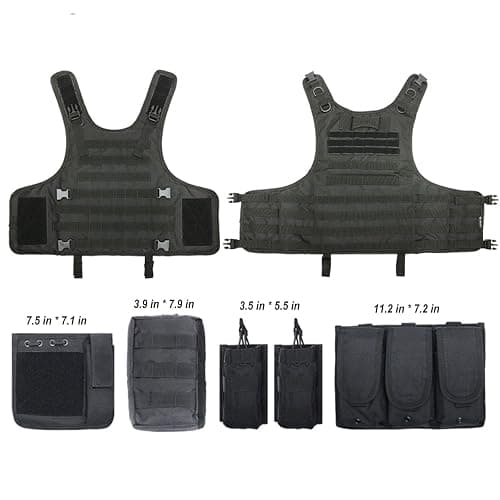 VPZenar Tactical Vest for Men, Airsoft Vest, Black Molle Vest and Cap Protective Equipment, Tactical Airsoft Gear thumbnail 3