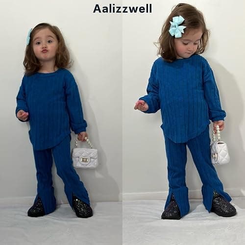 Aalizzwell Toddler Girl Flare Pants with Slit Outfit for 2T - 5T thumbnail 3