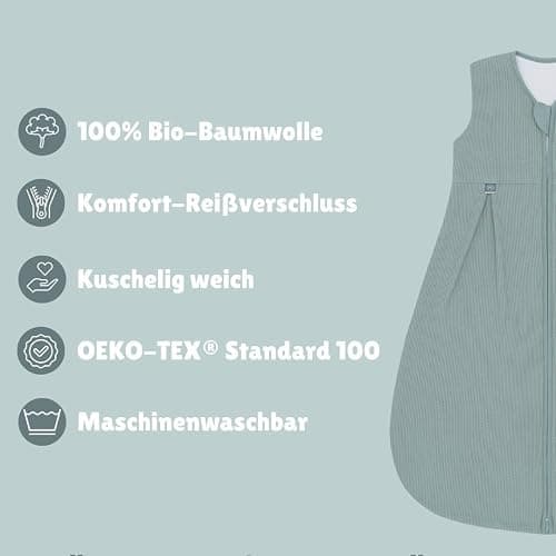 emma & noah Baby Schlafsack 1.0 TOG, Ganzjahres Schlafsack für den Frühling, Sommer und Herbst, 100% Bio-Baumwolle, OEKO-TEX Zertifiziert, Strampelsack für Neugeborene (Essential Beige, 60 cm) thumbnail 3