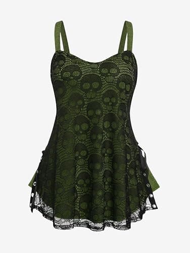 ROSE GAL Womens Plus Size Gothic Skull Lace Overlay Sleeveless Strap Tank Top thumbnail 2