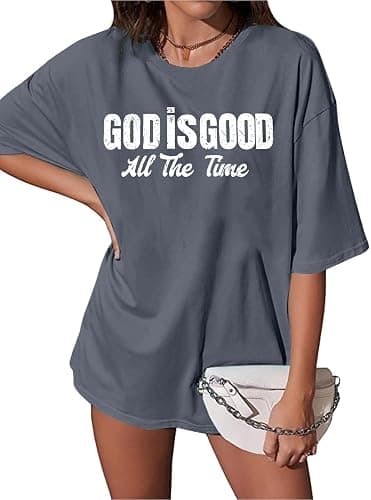 BANGELY Faith Over Fear Shirt Women Graphic Shirts Oversized Workout Gym Christian Religious Tees Drop Shoulder Tee Tops thumbnail 4
