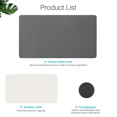 Greenturf Large Diatomite Stone Bath Mat, Premium Non-Slip Natural Diatomaceous Earth Bathtub Fast Drying Mats for Bathroom Floor (30" x 17" Dark Grey) thumbnail 7