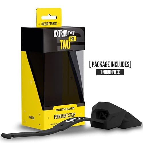 Nxtrnd Two Pro Football Mouth Guard, Permanent Strap, Fits Adult & Youth (Black) thumbnail 4