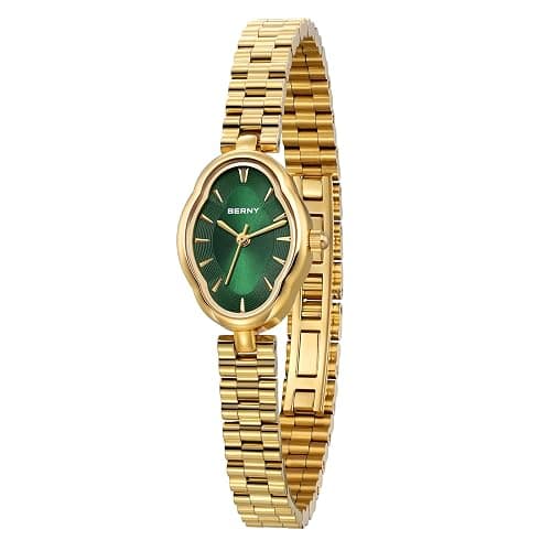 BERNY Gold Watches for Women Dainty Ladies Quartz Watch Vintage Copper Mirrors Shape Japanese Quartz Movement 3ATM Waterproof Fashion Female Wrist Watch Luxury Birthday Gifts - Image 1