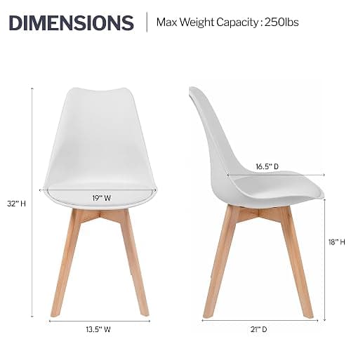 Aykah Modern Dining Chairs Set of 4 - Dining Chair with Wood Legs - Dining Chairs of Plastic seat with Cushion - Kitchen Chair - White Dining Room Chair - Easy to Assemble thumbnail 3