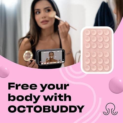 OCTOBUDDY Classic - Silicone Suction Phone Case Adhesive Mount - Hands-Free, Strong Grip Holder for Selfies and Videos - iPhone and Android Compatible - 2.25″ x 3.25″, Chalk Pink thumbnail 4