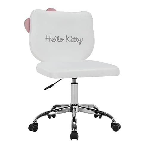 Impressions Vanity Hello Kitty Kawaii Swivel Vanity Chair for Makeup Room, Adjustable Height Desk Chair with Wheels Rolling, Comfy Foam Back (White) thumbnail 6