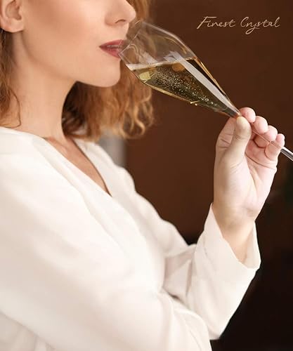 Champagne Flutes Glasses Set of 4, Hand Blown Crystal Wedding Flutes Glass, Ideal for Weddings, Anniversaries, Christmas, Special Days, 10.5 inch, 7.5 oz, Clear thumbnail 2