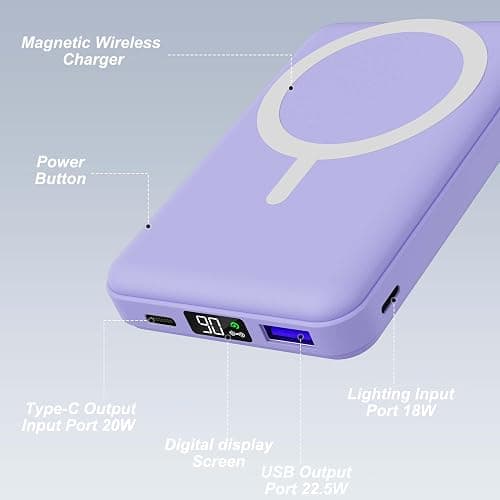 AOGUERBE Batterie Externe pour iphone, Compatible avec MagSafe 10000mAh Magnétique sans Fil Power Bank Charge Rapide PD 22.5W avec Affichage LED et Support Pliable pour iPhone 17/16/15/14/13/12 Séries thumbnail 2