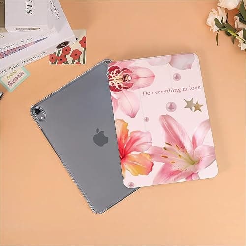 Pink Lilies and Hibiscus Flowers Case Compatible with IPad 9th 8th 7th Generation 10.9 Inch 2021/2019/2018,Funny Cover with Trifold Stand + Pencil Holder for Boys Girls,iPad Air6 11inch 2024 thumbnail 8