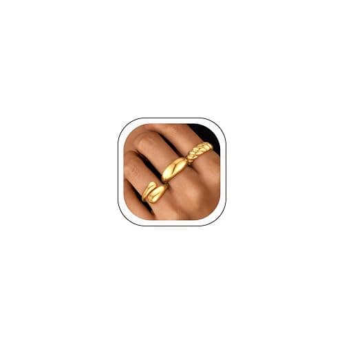ZOERAY Chunky Gold Rings for Women Non Tarnish Trendy 14k Gold Plated Adjustable Signet Band Stackable Thumb Ring Set Open Twist Dome Statement Stacking Rings Jewelry Gifts for Women Size 5-10 - Image 1