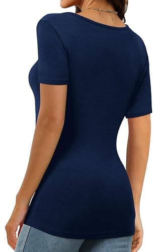 XIEERDUO Womens Square Neck Short/Long SleeveTops 2024 Spring Summer Slim Fit Tees Shirts thumbnail 3