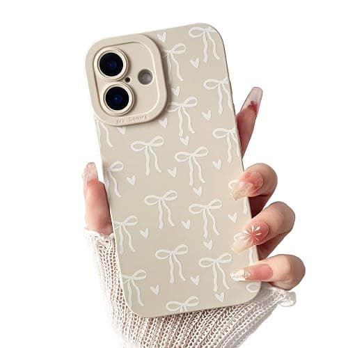 Lovmooful for iPhone 16 Plus Case Cute Ribbon Bowknot Heart-White | Compatible for iPhone 16 Plus Case,Cool Design,for Girls Women,Soft TPU,Shockproof,Protective,Girly - Image 1