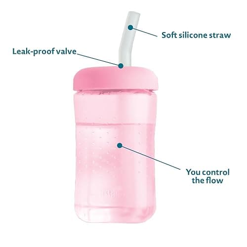 The First Years Squeeze & Sip Toddler Straw Cups - Squeezable Transition Sippy Cup with Silicone Straw - Toddler Feeding Supplies - Pink/Purple/Blue - 7 Oz - 3 Count - Ages 6 Months and Up thumbnail 3