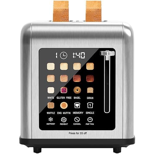 2 Slice Toaster Touch Screen, Stainless Steel Toasters Digital Timer 2 Slot Toasters, 8 Shade Settings 6 Bread Types for Bagel, Cancel, Defrost(Stainless Steel) - Image 1
