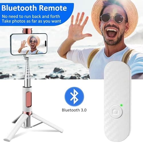 Selfie Stick Phone Tripod for with Remote ​​Selfie Stick Tripod for iPhone & Android,Portable Aluminum Alloy 3 in 1 Stand for Group Photos with 1/4" Screw for Gopro Cam, Vlog/Travel/Photography thumbnail 6