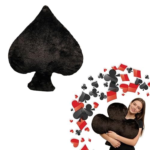 Soft Casino Themed Throw Pillow, Sofa Cushions, Poker Plush Pillows, Realistic Playing Card Heart-Shaped Pillow, Dice Pillow, for Sofa Couch Chair, Funny Poker Plush Pillow (Spades) - Image 1