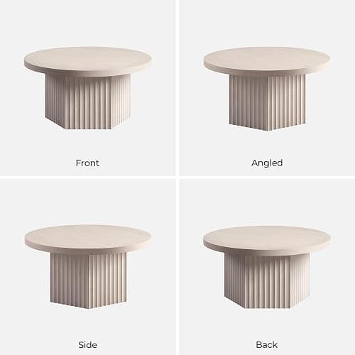 SICOTAS 32" Modern Round Coffee Table, Mid Century Fluted Coffee Table with Storage, Accent Center Table for Living Room, Small Space, Apartment, White Alder thumbnail 9